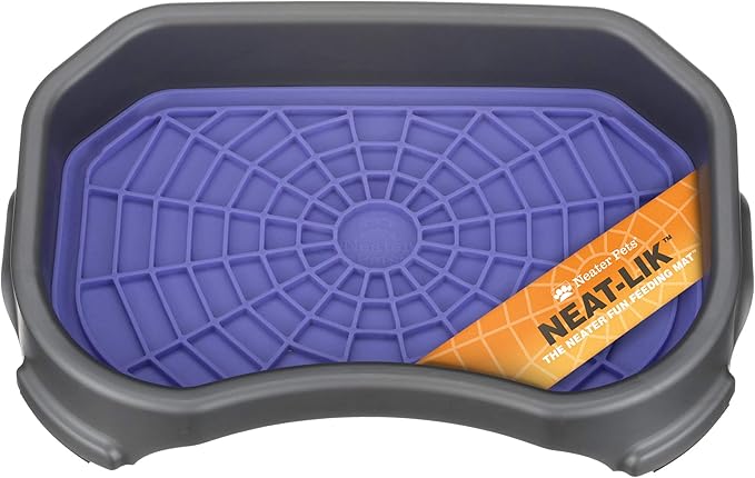 Neater Pets Neat-LIK Dog Lick Mat w/Mess-Proof Tray, Lick Mat for Dogs, Cats, Puppy, Reduces Anxiety & Boredom, Peanut Butter Slow Feeder, Interactive Treat Licking Pad (Purple/Gunmetal)