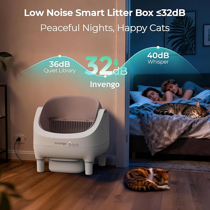 Automatic Cat Litter Box Self Cleaning, App Control, Open-Top Automatic Litter Box with Safety Sensors, Ultra-Quiet, 10.5L Waste Bin with Odor Control, 2 Rolls of Garbage Bags, Champagne