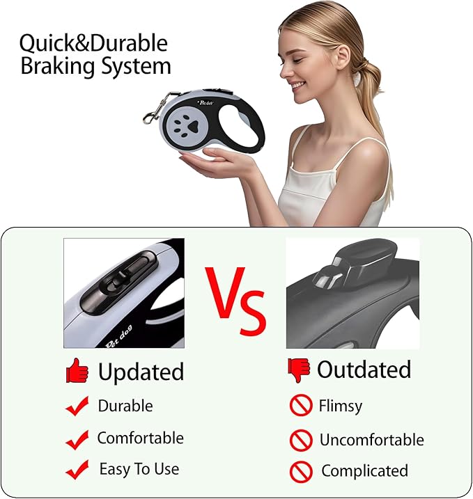 Retractable Dog Leash, VELIGOOD 5M/16FT Extendable Dog Lead with Strong Nylon Tape Tangle-Free One-Handed Brake, Pause, Lock for Small Medium Dogs (Black)