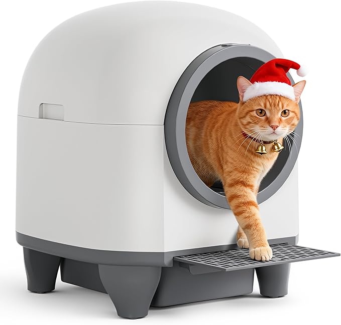 Greesum Smart Self-Cleaning Cat Litter Box, Fully Enclosed Automatic Litter Box with App Control, Safety Sensors& Large Capacity for Multi-Cat Homes, Includes Waste Bags & Mat