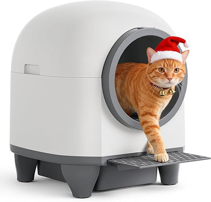 Greesum Smart Self-Cleaning Cat Litter Box, Fully Enclosed Automatic Litter Box with App Control, Safety Sensors& Large Capacity for Multi-Cat Homes, Includes Waste Bags & Mat