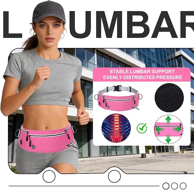 Hands Free Dog Leash with Zipper Pouch, Waist Leash for Dog Walking and Running, Dual Padded Handles, Shock-Absorbing Bungee for Medium to Large Dogs (Pink)