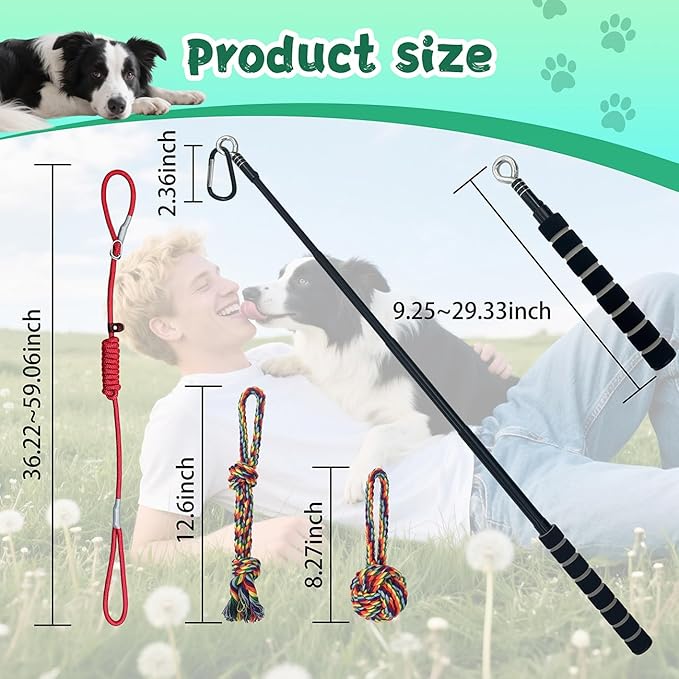 Flirt Pole for Dogs with Rope Toys, Adjustable Lightweight Interactive Pet Training Pole for Small to Medium Dogs (Red)