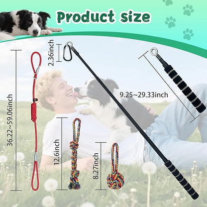 Flirt Pole for Dogs with Rope Toys, Adjustable Lightweight Interactive Pet Training Pole for Small to Medium Dogs (Red)