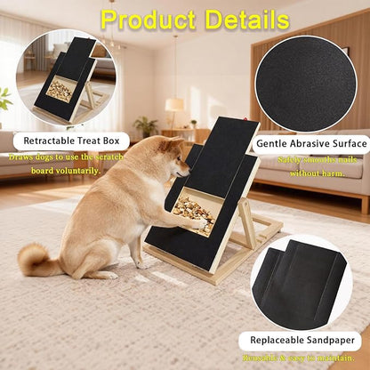 Dog Nail Scratch Board with Treat Drawer,Wooden Nail Filing Pad for Dogs - Adjustable Home Grooming Tool with Durable Self-Adhesive Sandpaper,Suitable for All Breeds