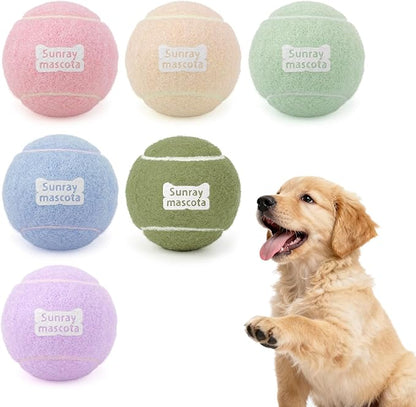 2.5" Dog Tennis Balls 6-Pack – Silent Bounce, Tough Rubber Core, Durable Fetch & Training Toys for Indoor/Outdoor Play, for Small Medium Large Dogs (Macaron Mixed Color, 6-Pack)