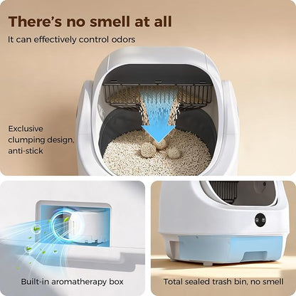 Open Top Automatic Litter Box, Odor Control, Ready to Use, Self Cleaning Litter Box, Large Capacity with APP Control and Safety Sensor, Ellenpent, with Trash Bags/Waterproof Mat/Litter Mat