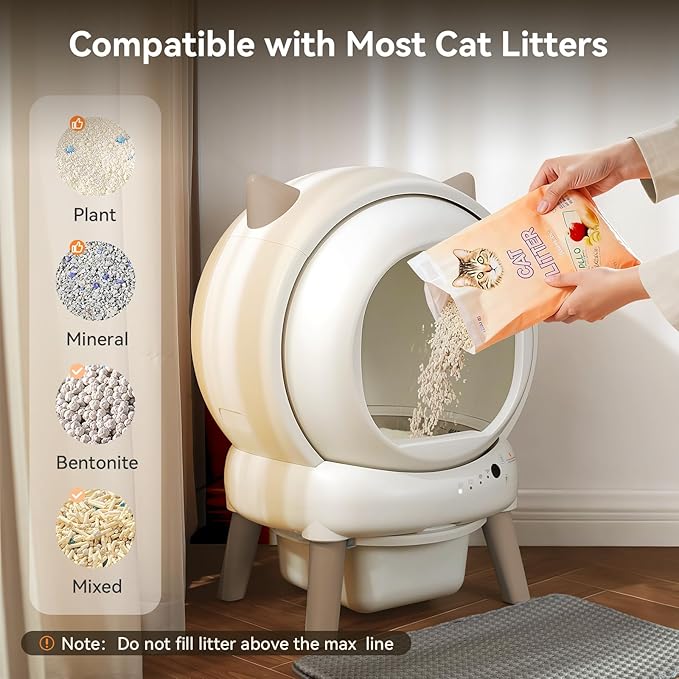 Self Cleaning Litter Box - E2 Automatic Cat Litter Box Smart Self Cleaning Robot for Cats, Double Safety Protection, App Control, 2 Roll Garbage Bags & Mat
