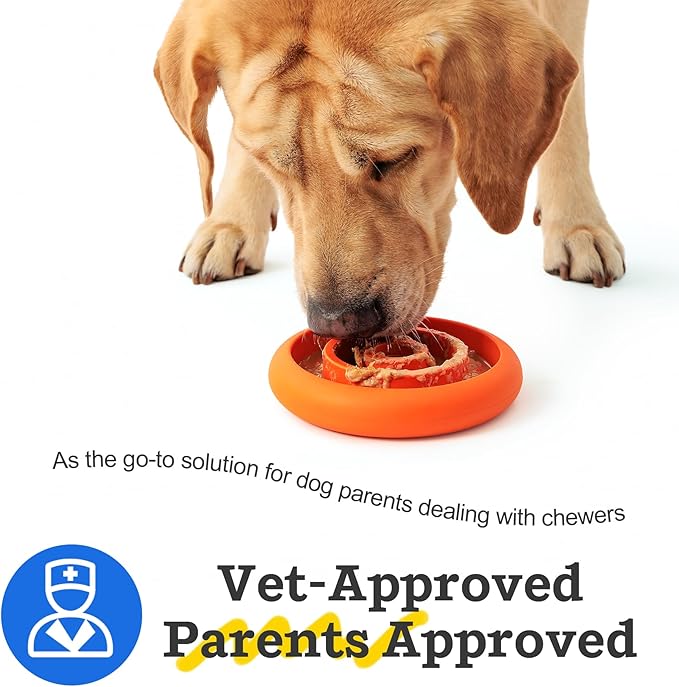 Slow Feeder Lick Mat for Dogs - Keep Them Busy - Natural Rubber Dog Frozen Treat Toys - Durable Interactive Enrichment Toys - Licking Dish for Dog De-Stressing, Orange