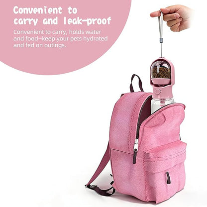 Dog Water Bottle with Food Container, Portable Pet Dispenser with Lock and Cleaning Brush,Dogs Stuff Water Bottle for Hiking,Travel (Pink)