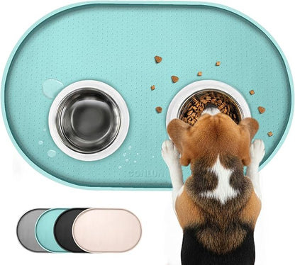 Dog Food Mat,Raised Edges Pet Food Mats for Spill Containment,BPA-Free Silicone Cat Dog Feeding Mat for Floor Waterproof,Rubber Pet Placemats for Food and Water Bowls 1/2 Inch