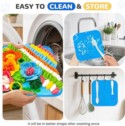 Dog Snuffle Mat and Lick Mat Set, Interactive Dog Enrichment Puzzle Toys for Puppy Small Breed Dogs Cats Rabbits, Cognitive Sniff Foraging Mats for Slow Feeding Treat Game Mental Stimulation