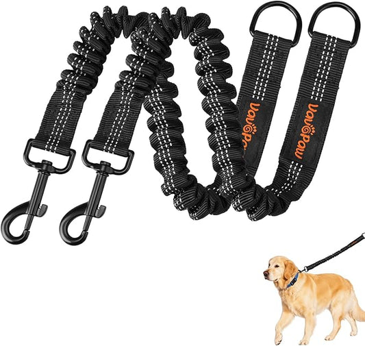 Bungee Dog Leash Extender, Shock Absorbing Dog Lead Extender for No Pull & Prevents Injury, Retractable Bungee Leash for Large Dogs with 360° Swivel Clip & Reflective Strip, 2 Pack