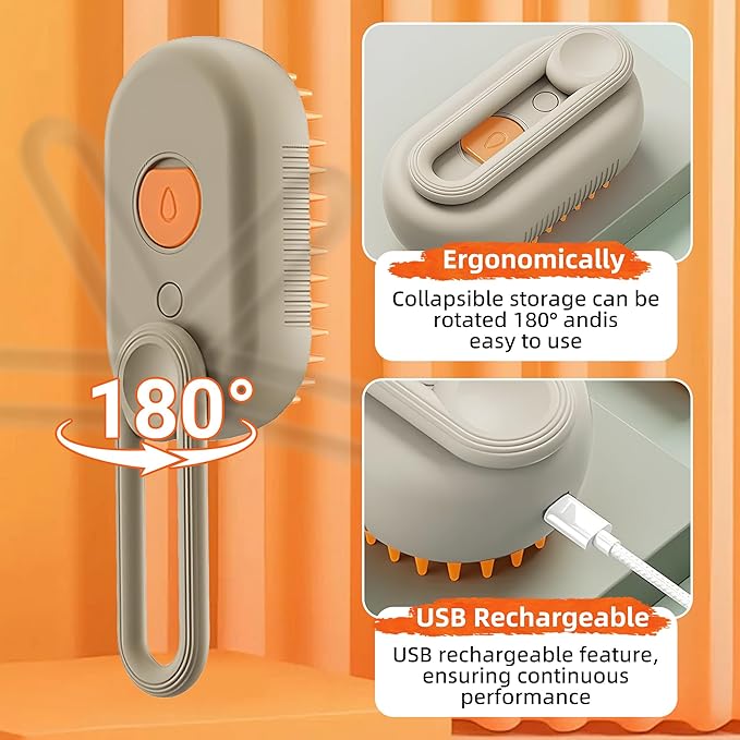 Cat Steam Brush for Shedding, 2025 New 3 in 1 Cat Brushes for Indoor Cats, Pet Steam Groomer Comb, Hair Water Brush Hair Removal Comb for Cats Dogs (Khaki+White)