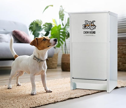 Little Giant Chow Hound 25 Pound Capacity Indoor and Outdoor Automatic Heavy Gauge Steel Dry Food Dog Feeder with Magnetized Door (4 Pack)