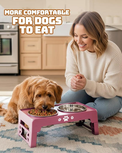 Elevated Dog Bowls for Small Dogs and Cats, Non-Slip Cat Bowls with 2 Thick 5.5" Stainless Steel Dishes, Dog Feeder 2 Heights Adjustable to 2.6"-5.3"