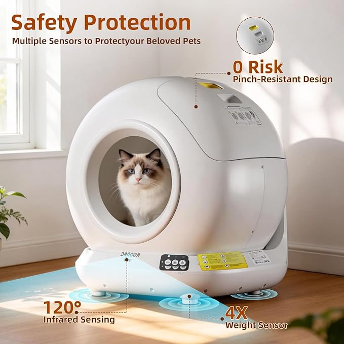 Self Cleaning Cat Litter Box, Automatic Cat Litter Box for Multiple Cats APP Controlled with Safety Sensors, 78L Large Capacity Odor Control Robot, Trash Bags Included