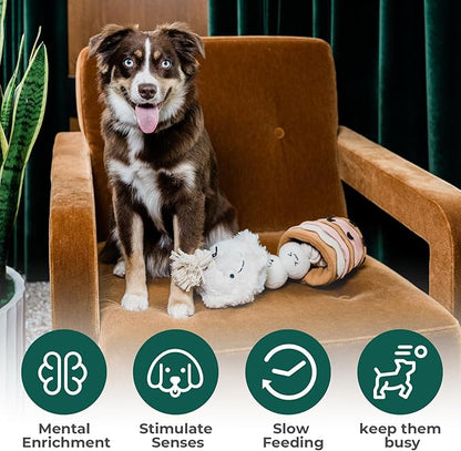 Milk Tea Plush Dog Toy Snuffle Toys for Dogs Slow Feed, Interactive Dog Enrichment Treat Puzzle,Puppy Chew Toy, Machine Washable Enrichment, Made of Recycled Materials, All Breed Sizes