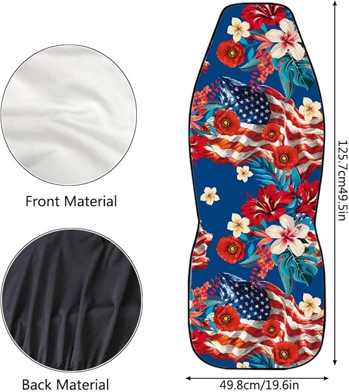 250th Anniversary Waterproof Car Seat Cover Front Seats Only Anti-Slip Back Fabric Automobile Front Seat Covers American Flag Flower Car Accessory Universal Fit for Truck SUV Van Sedan