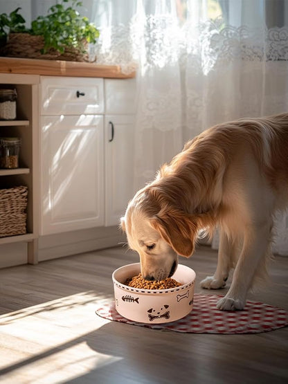 Ceramic Dog Bowl 55oz Heavy Duty Pet Food and Water Bowl for Medium Large Dogs Non Slip Weighted Dog Dish with Cute Bone and Fish Design Easy to Clean