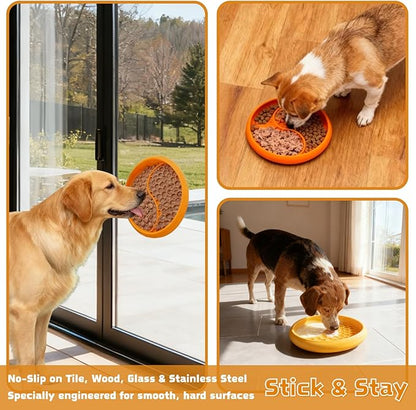 Dog Lick Bowl, Non-Slip Slow Feeder Dog Bowl, Silicone Licking Mat with Treat Dispenser, Entertainment Dog Puzzle Play, Feeder Bowl to Relieve Anxiety, Dishwasher Safe,with Brush & Spatula (Orange)