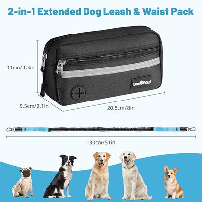 Hands Free Dog Leash with Pouch, Waist Leash for Dog Walking, Jogging, Hiking, Retractable Leashes with Dual Padded Handles, Adjustable Reflective Belt for Small, Medium, Large Dogs