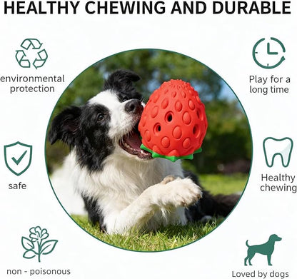 Strawberry Chew Toy for Dogs, Natural Rubber Balls for Aggressive Chews, Cleans Teeth and Gums, Treat Food Dispensing Toys, Indestructible Dog Toys, Toy for Dog Interactive