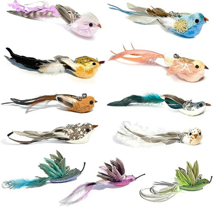 11 PCS Realistic Bird Cat Wand Replacement Toys–Handcrafted Feather Toys for Interactive Play, Ideal for Cat Wands & Home Décor