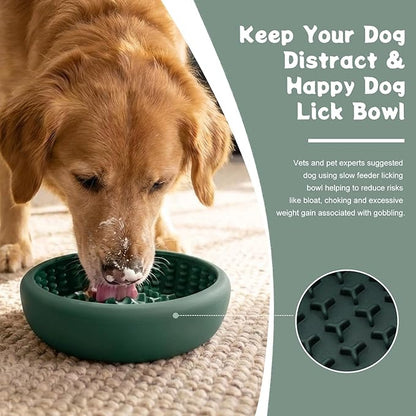 Dog Lick Bowl, Anxiety Relief Slow Feeder Lick Mat for Dogs, Non-Slip Freeze Licking Bowls Enrichment Puzzle Pet Feeding Treat Dispenser for Distraction, Silicone Lick Pads for All Dogs (Green, Large)