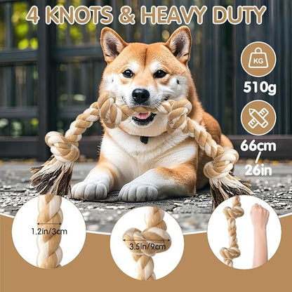 Ycozy 4-Knot Rope Toy for Medium/Small Dogs - 26in Aggressive Chewer Puppy Tug Toy, Almost Indestructible Teething Chew Toy