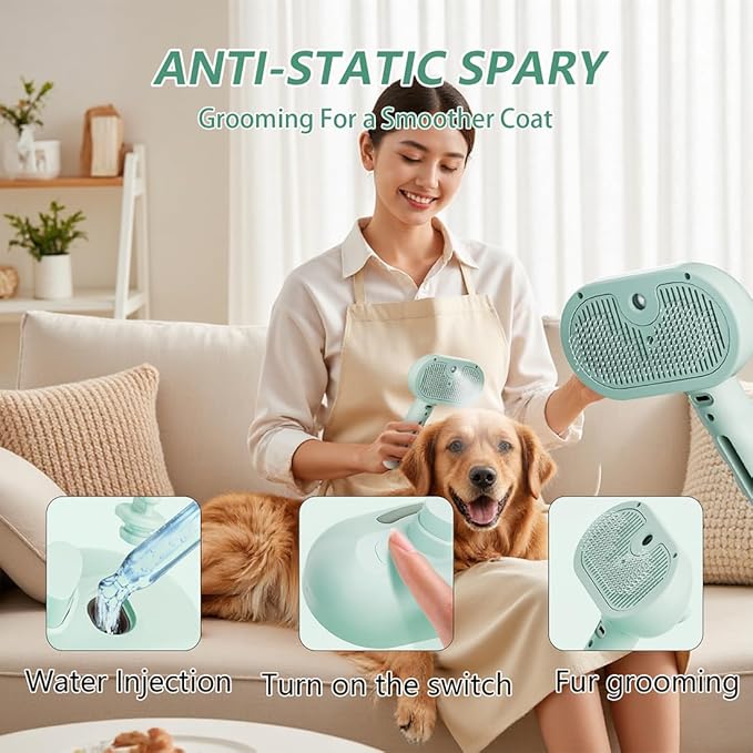 Spray Cat Hair Brush For Grooming Convertible USB Rechargeable Dog Brush For Shedding - Ideal For Indoor & Outdoor(Green)