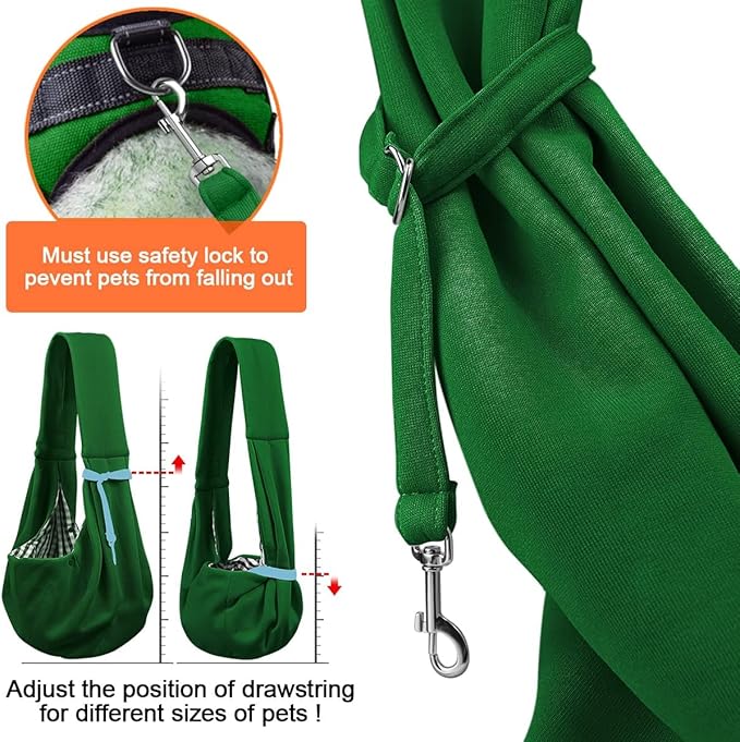 Tomkas Small Dog Cat Sling Carrier Puppy Purse Travel Wrap Soft Crossbody Pet Bag (Emerald Green, M - Classic Pocket & Classic Strap)