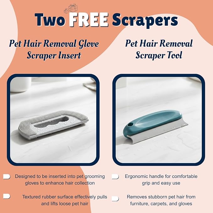 2-Pack Reusable Pet Hair Remover Gloves for Laundry, Furniture & Clothes, Best Dog & Cat Grooming Glove, Removes Fur from Couch, Car & Carpet