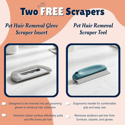 2-Pack Reusable Pet Hair Remover Gloves for Laundry, Furniture & Clothes, Best Dog & Cat Grooming Glove, Removes Fur from Couch, Car & Carpet