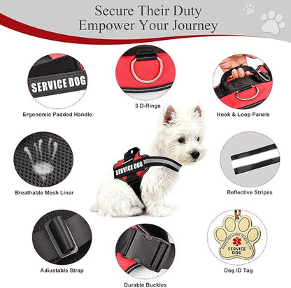 Service Dog Vest, ID Tag + 50 ADA Information Cards, Service Dog Harness in Sizes X Small to XX Large, Ruggedized Metal Tag, 2-Sided Service Animal Information Cards, ESA Accessory Set X-Large