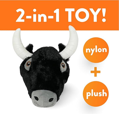 Spunky pup Knucklehead Durable Dog Toy - 2-in-1 Plush & Chew Toy for Aggressive Chewers, Chicken-Flavored Dental Chew, Durable Double-Stitched Squeaker- Bull
