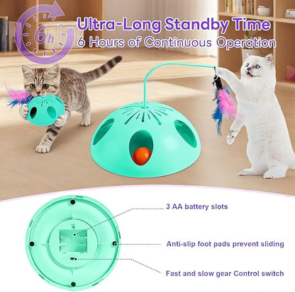 Cat Toys 3in1 Automatic Interactive Cat Toy for Indoor Cats,Interactive Kitten Toy, Fluttering Feather, Track Balls, Rotating Track Feather Enrichment Kitty Toys(Green)