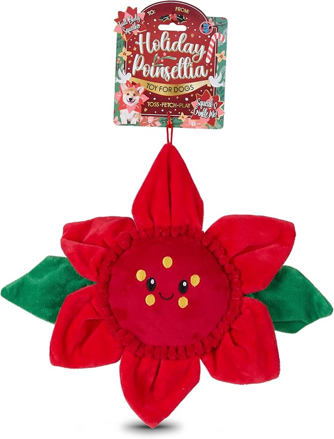 Bow Wow Pet Holiday Poinsettia Squeaky Plush Dog Toy