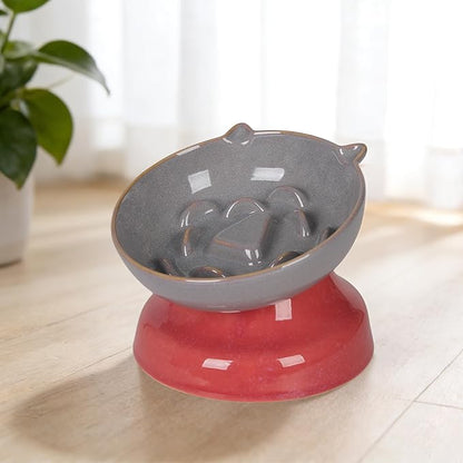 Ceramic Slow Feeder Dog Bowl, Elevated Maze Food Dish with Heavy Base, Anti Choking & Reduce Bloating, Raised Feeding Bowl for Small Medium Dogs (Grey)