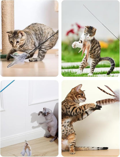Cat Feather Toys Refills Cat Wand Replacement Feathers 6 PCS Handmade Cat Toy Feather Refills for Cat Wand Attachments Interactive Feather Cat Toy for Indoor Cats