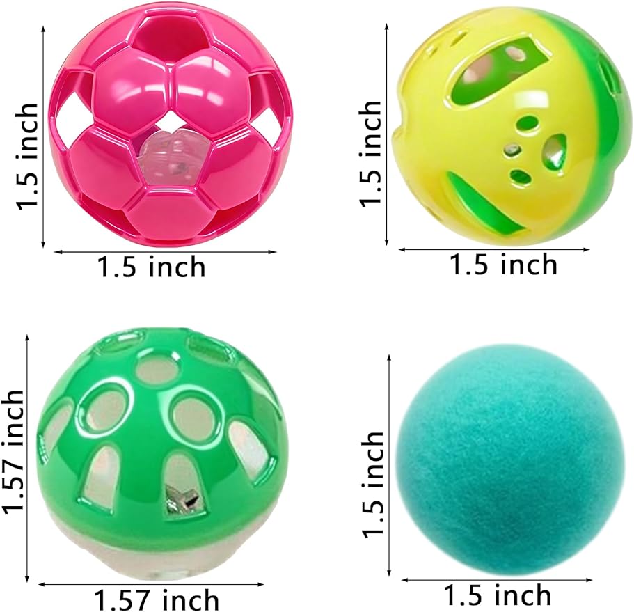 6 Pcs Cat Balls Set, Indoor Interactive Cat Toys for Bored Kittens, Jingle Bell Balls and Soft Plush Balls, Cute Play Balls for Kitties All Ages (1.5'')