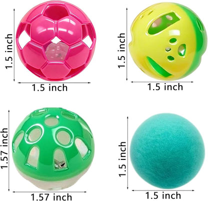 6 Pcs Cat Balls Set, Indoor Interactive Cat Toys for Bored Kittens, Jingle Bell Balls and Soft Plush Balls, Cute Play Balls for Kitties All Ages (1.5'')