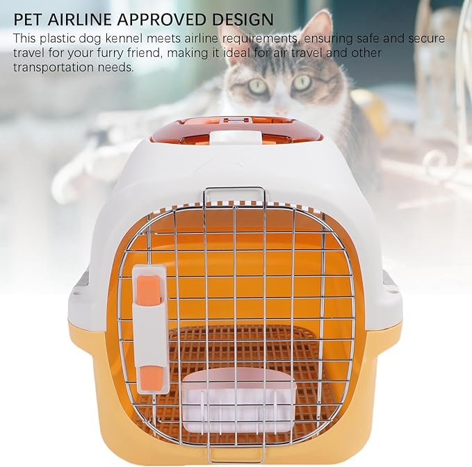 Plastic Dog Kennel, Airline Approved Pet Carrier with Skylight and Detachable Design for Small Dogs and Cats, 19.69 x 12.99 x 12.20 Inches (Yellow)