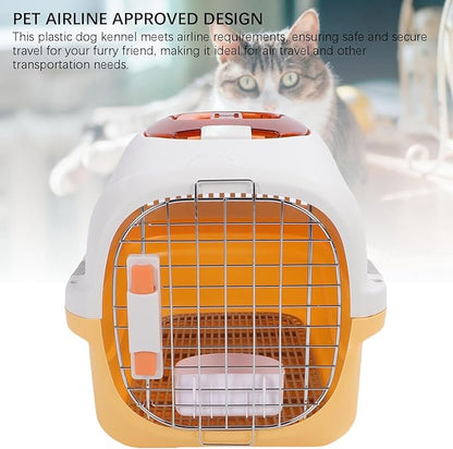 Dog Kennel, Plastic Airline Approved Wire Door Dog Crate with Handle, Top & Front Loading Heavy Duty Hard Sided Pet Carrier for Dogs and Cats, Home and Travel (20 inches) (Yellow)