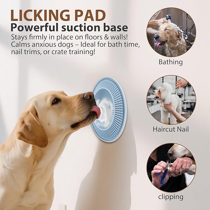 Lick Mat for Dogs and Cats, Slow Feeder Mats with Suction Cups - Bathing, Grooming and Training, Anxiety Relief Feeding Pad,Dishwasher-Safe Blue