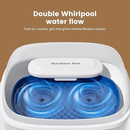 Gardner Pet Cat Fountain 1 Gallon, Vortex Dog Water Fountain, Ultra Quiet Automatic Cat Fountain with Filter, Transparent Tank, Splash-Proof, Easy to Clean,Without Adapter (White)