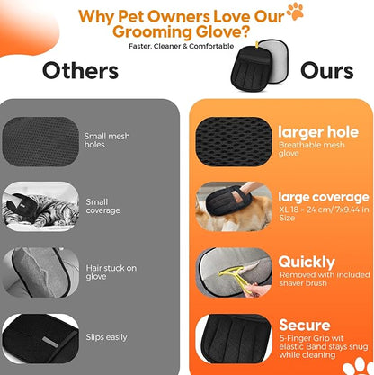 2 Pack Electrostatic Pet Hair Remover Glove with Cleaning Brush for Cats & Dogs, 2026 Upgraded Reusable 5-Finger Grooming Gloves – Magic Brush Tool for Furniture, Couch, Carpet, Car & Clothing (Black)