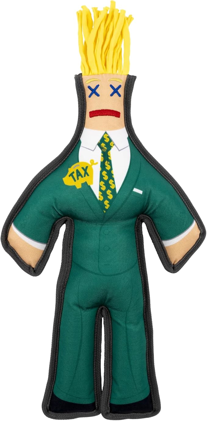 Dammit Doll Squeaky Dog Chew Toy - The Tax Man - Funny Doorstep Intruders for Pets Who Protect the Yard - Durable Ballistic Nylon Piping, Soft & Barkably Satisfying