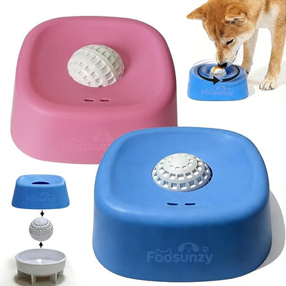 Slow Feeder Dog Bowls for Liquid with Rolling Ball, Interactive Lick Bowl Licking Slow Feeder for Wet Food, Water & Treats Lick Toy for Dogs Cats Large Medium Small (Style1-Blue+Pink)