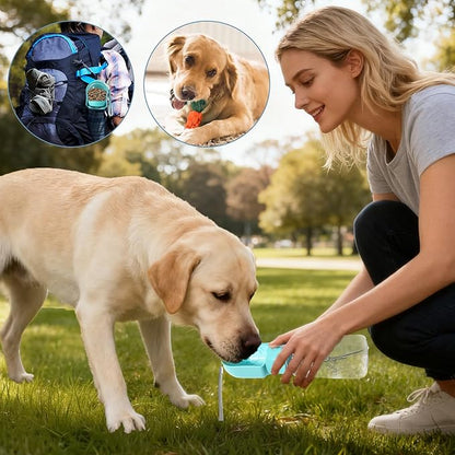 17OZ Portable Dog Water Bottle with Food Container | BPA-Free | Leak-Proof | Perfect for Outdoor Walks (Blue, 17oz)